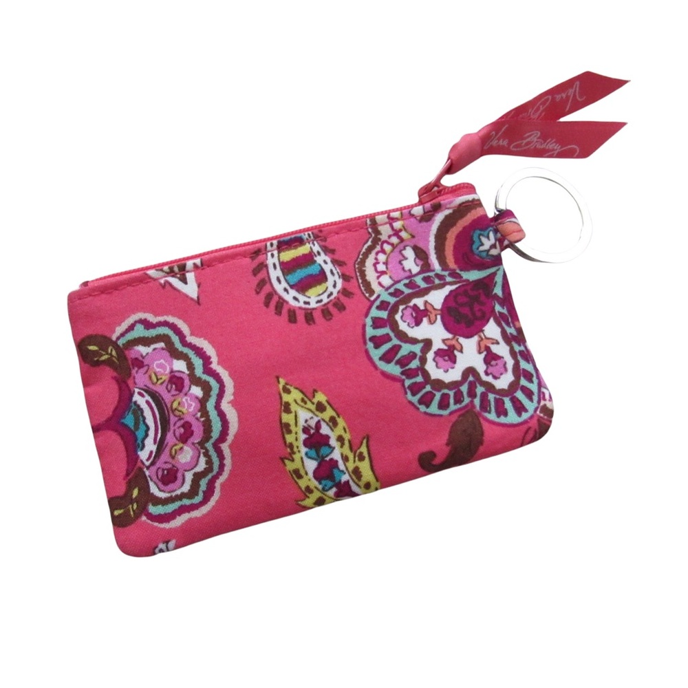 Vera Bradley Pink Call Me Coral ID Card Holder Coin Pouch Zip Key Ring Retired - Picture 3 of 7